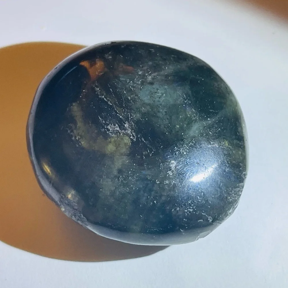New Handmade Natural Labradorite Blue Green Crystal Oblong Carved Palm Stone